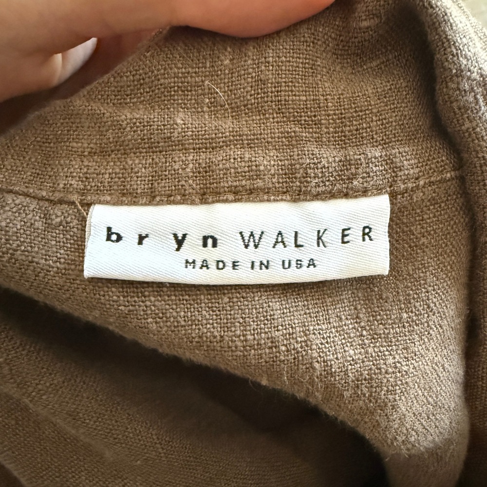Bryn Walker Linen Button Down Jacket Unique Collar Oversized Brown Top - Picture 7 of 11